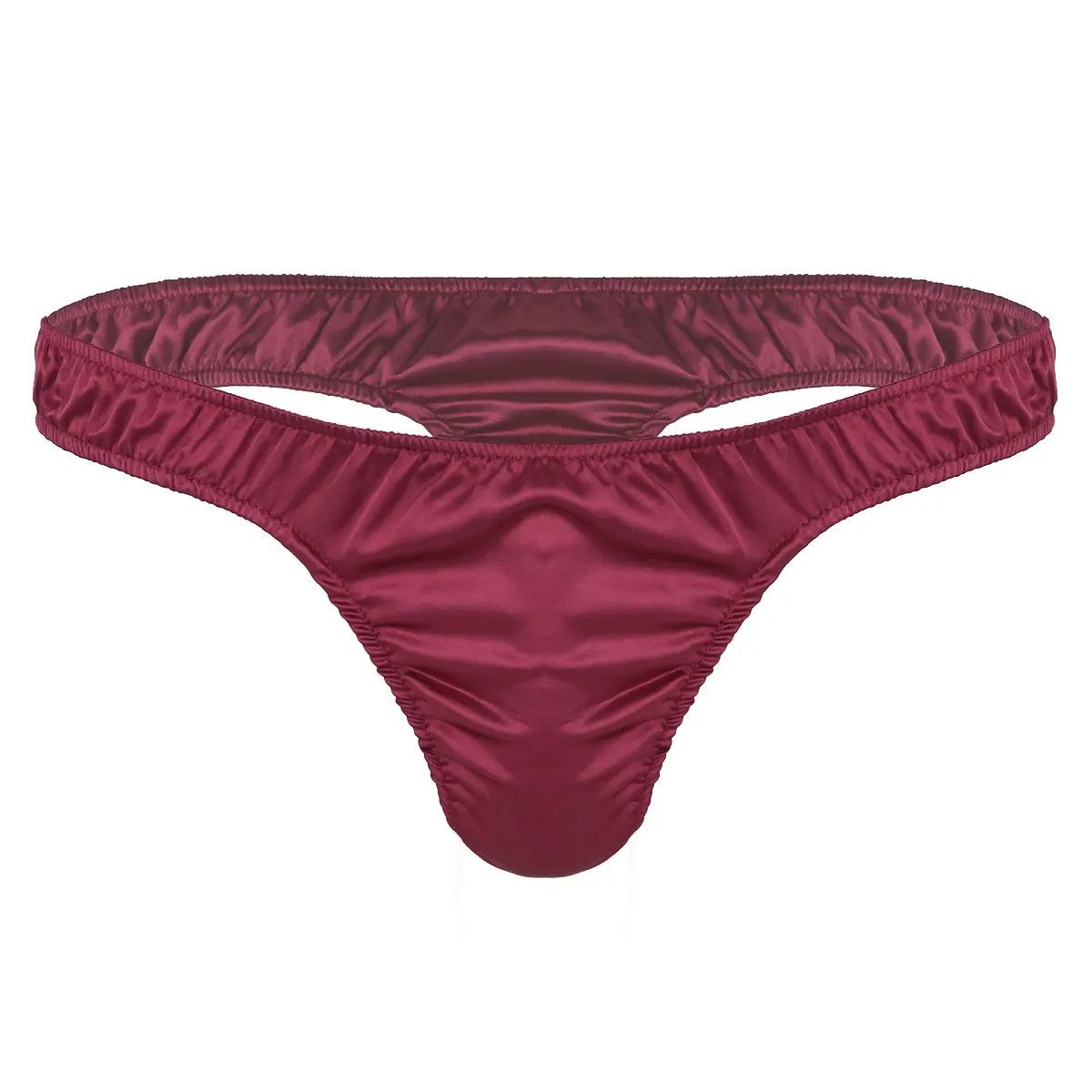 Underwear Mens Bikini G-String And Thong Briefs Gay Underwear Sexy Lingerie Panties Shiny Ruffled Low Rise Male Thong Panties - Color: Wine Red