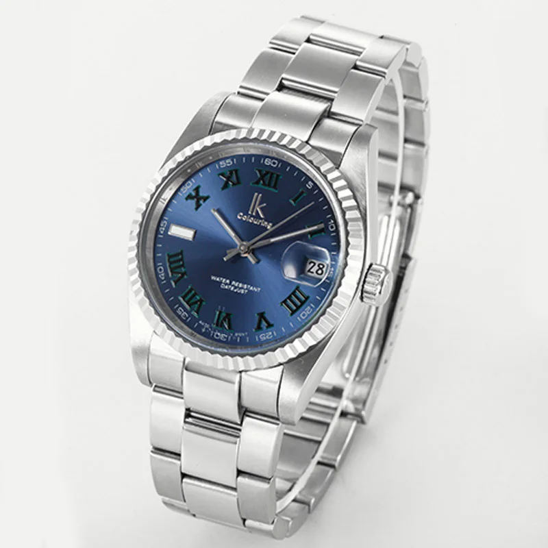 Топ люксовый бренд ИК окраска механические часы автоматические для мужчин Авто Дата часы человек Полный нержавеющая сталь платье наручные часы Relogios - Цвет: blue silver