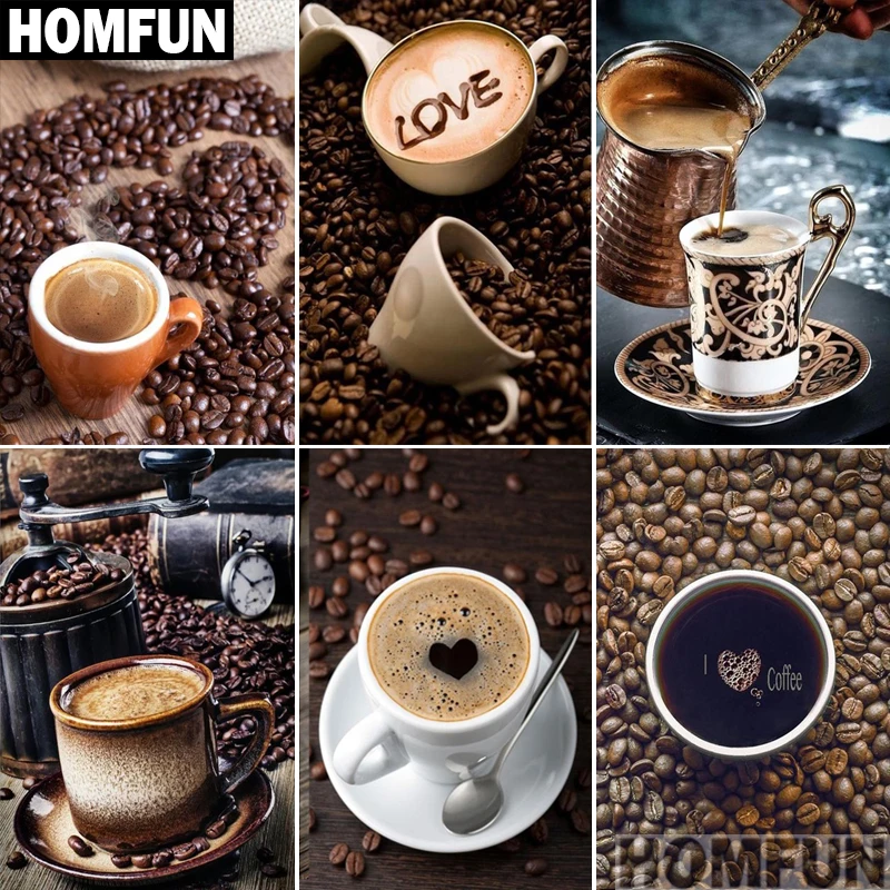 Алмазная 5D Вышивка HOMFUN кофейная чашка картина с полными квадратными/круглыми