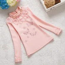 Children ‘s girls long – sleeved bottom tops spring and autumn winter lace cotton t – shirt kids baby princess clothes 2016 new