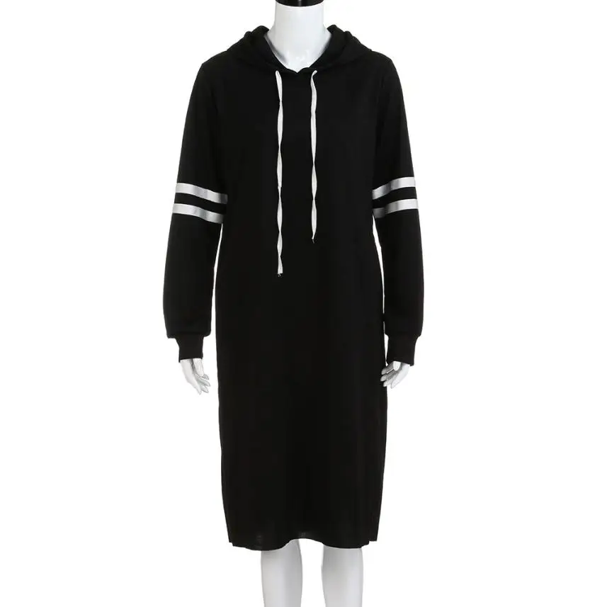 Hip Hip Womens Black Hoodie Pullover Dress Spring Autumn Ladies Fashion Striped Patchwork Long Sleeve Casual Loose Dresses #YL1