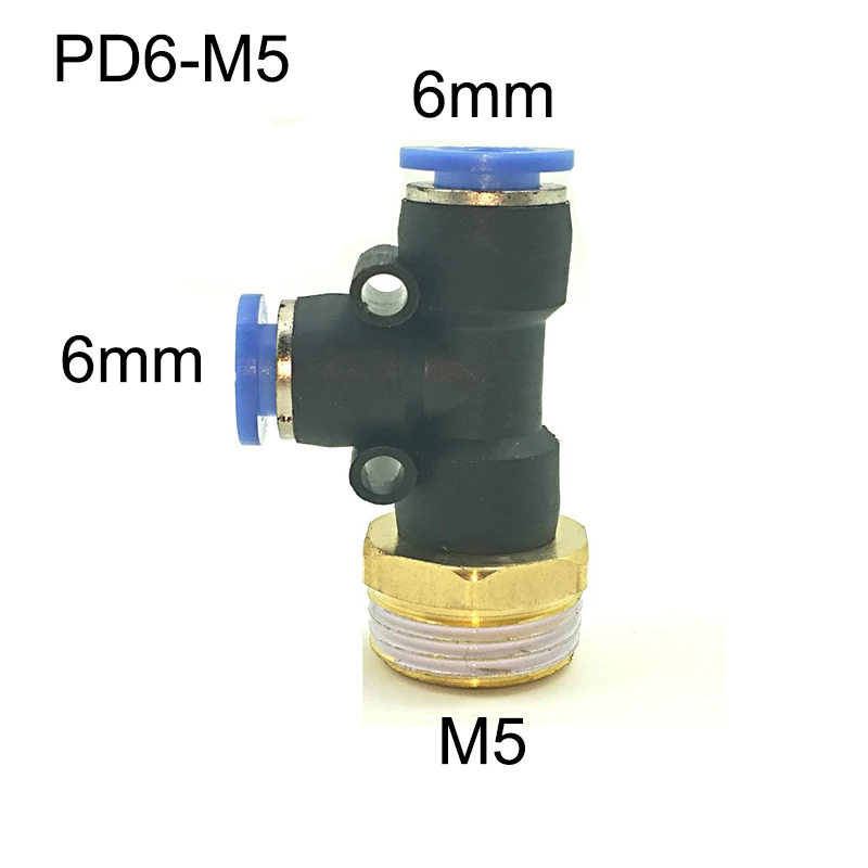 6mm Tube To M5 Male Thread Branch Tee Type One Touch Coupling Pneumatic Push Pipe Fitting Tube
