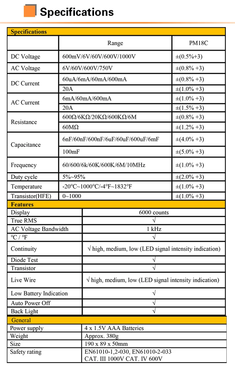 Официальный PEAKMETER Цифровой мультиметр PM18C с истинным RMS AC/DC напряжение Сопротивление Емкость Частота Температура NCV тестер