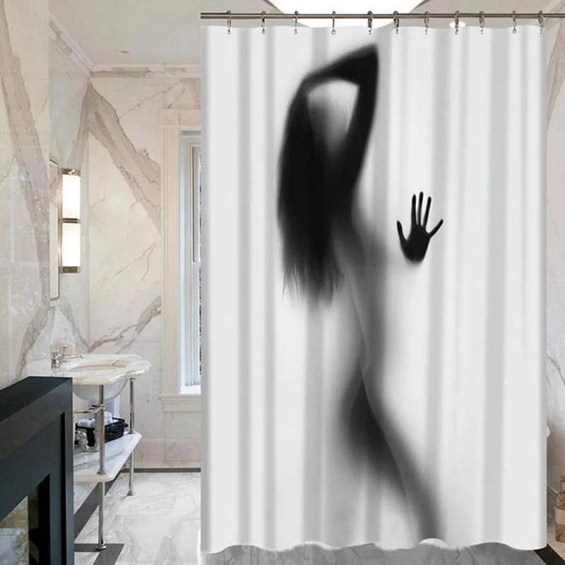 

Sexy White Polyester Shower Curtains Creative Women Eco-friendly Waterproof Shower Curtain Bathroom Product with 12 Hooks