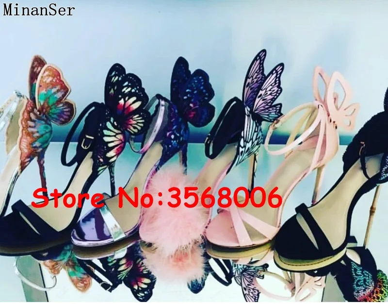 Wholesale amazing multi-color 3D butterfly open toe thin heels sandals wedding party bridal shoes sexy ankle wrap stiletto heels