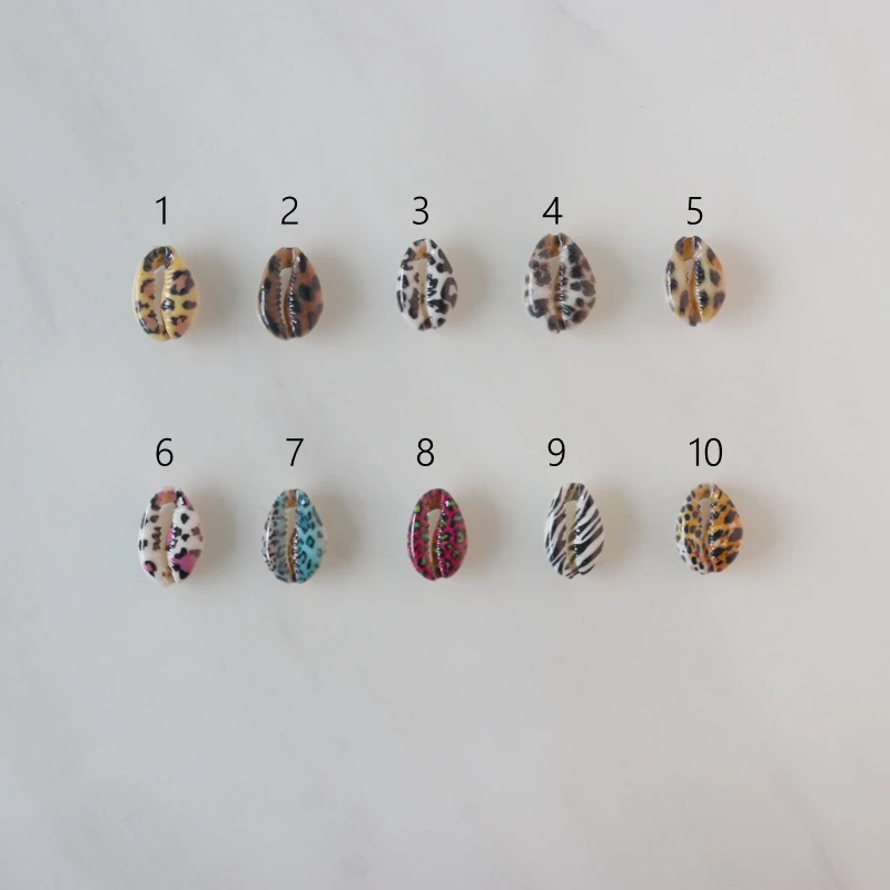 

Free Shipping(50pcs/lot)10Colors Leopard Print Natural Cut Cowrie Shell Beads Digital Printing Shell For DIY Jewelry Accessories