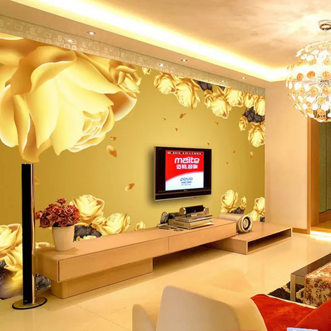 

Free shipping 3D large mural of the living room TV background wall paper gold rose background wall stereo   Custom Size