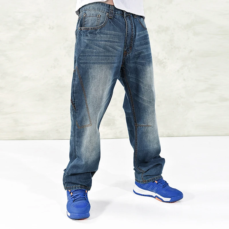 

Fashion Hip Hop Designer Baggy Jeans Men Loose Fit Casual Trousers Mens Cargo Jeans Pants Multi Pocket Blue
