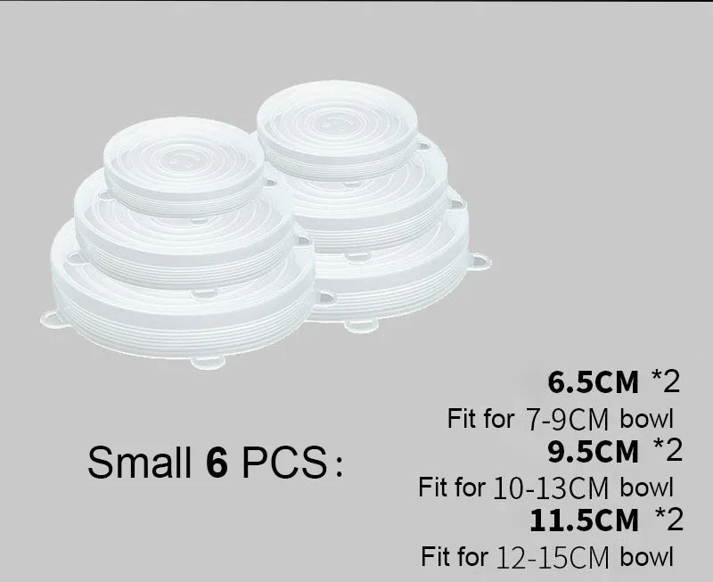 small 6pcs Эластичные силиконовые уплотнительные чаши набор крышек универсальная герметичная чаша крышка для микроволновой печи холодильника сохранение - Цвет: small 6pcs