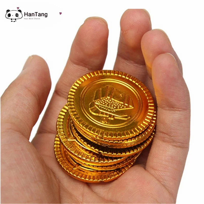 Plastic Gold Treasure Coins 100Pcs Pirate Gold Coins Props Toys Pirate Kids Birthday Party Decoration Accessories