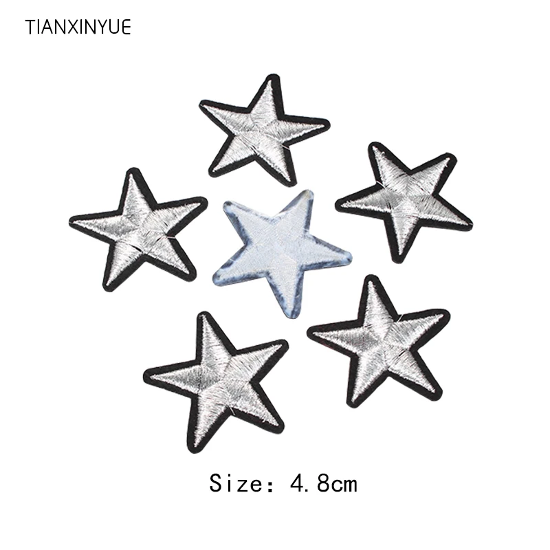 

TIANXINYUE 10 pcs Gray Star patch Embroidered Badges Iron On Patches For Clothing Cartoon Motif Applique Sticker For Clothes
