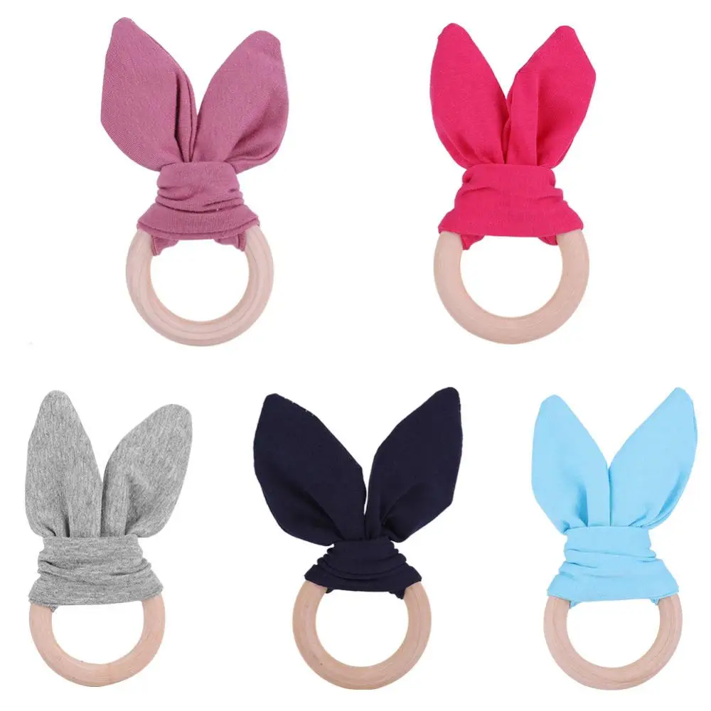 

Baby Teething Ring Chewie Teether Safety Wooden Teether Natural Bunny Ear Teether Toy Gift For Children Kids Baby Care Accessory