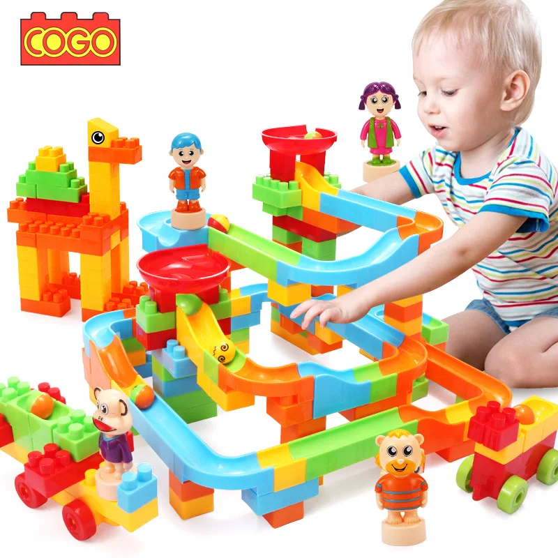

COGO 76-250 Pcs Marble Race Run Maze Balls Rolling Track Building Blocks DIY Constructor Bricks Blocks duplo Educational Toys