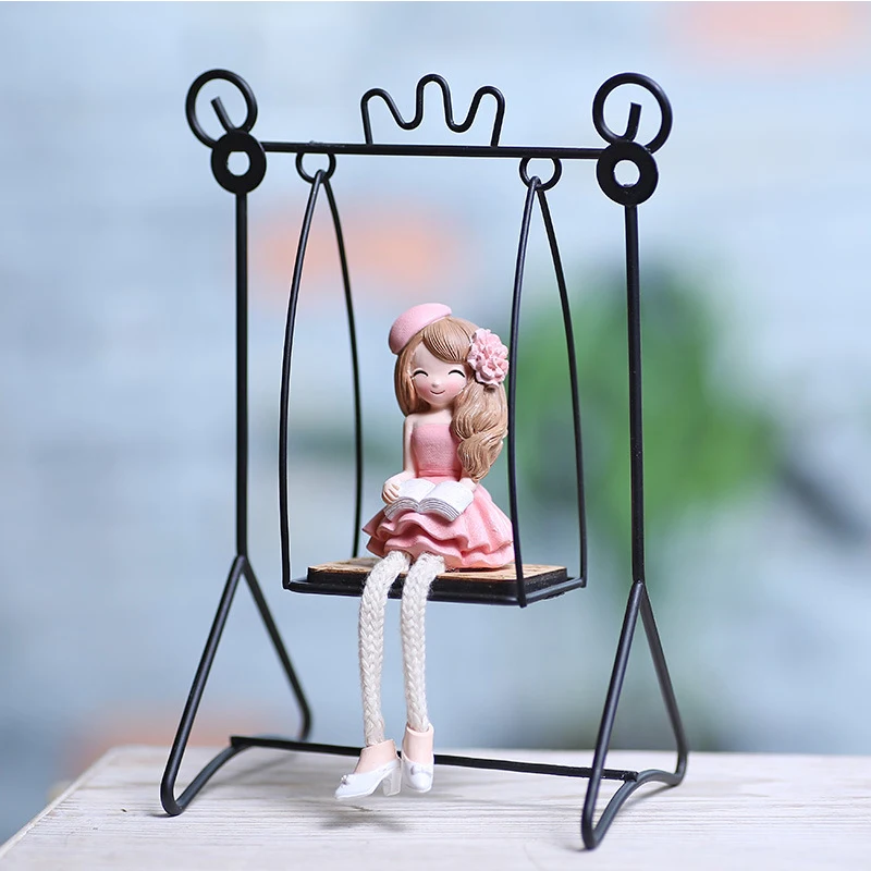 

Creative Resin Flower Girl Wrought Iron Swing Ornaments Home Living Room Desktop Decoration Crafts Ornaments Girls Birthday Gift