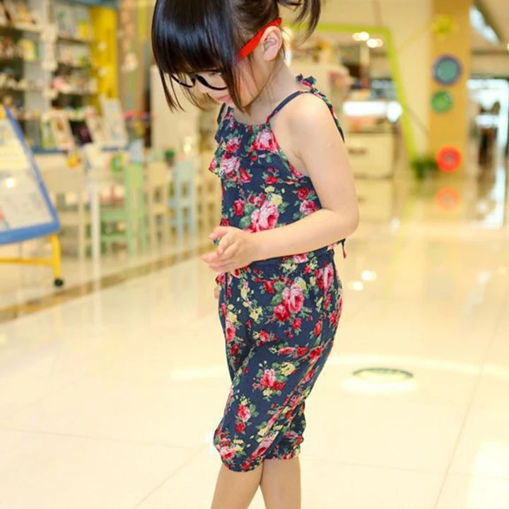 2014 New Children Jumpsuit/Girls Toddler Rompers/Short Playsuit/Kids Summer Floral Soft One-piece Clothing White&ampBlue B2 16339 | Мать и