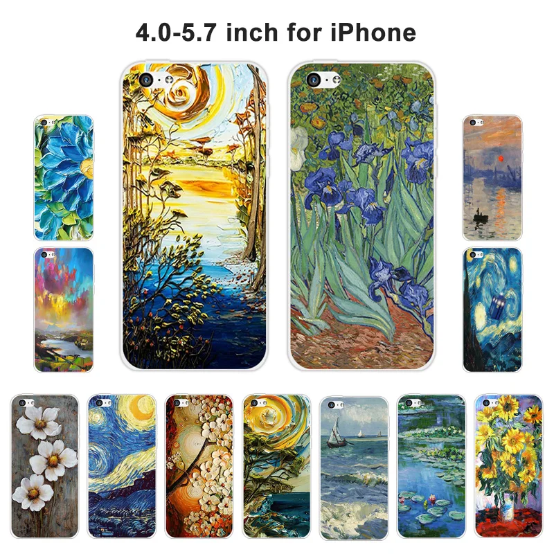 4.0-5.8&quot for iPhone 5 5C 5S SE Phone Cases Clear Matte Silicone Cover For 7 8 plus X 10 Oil Painted 6/6S | Мобильные телефоны и