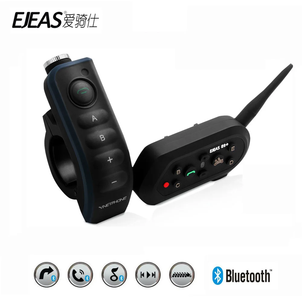 

EJEAS E6 Plus Motorcycle Intercom 1200M Communicator Bluetooth Helmet Interphone Headsets VOX with Remote Control for 6 Riders