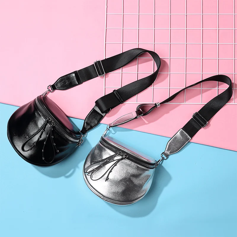 

REALER women shoulder bag small crossbody bags for ladies wide shoulder strap messenger bag silver soft handbag fashion 2018