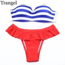 Trangel swimwear women Bikini Brazilian Striped Swimsuit Bikinis Push up For Women Fringe Ruffle Pants Shorts