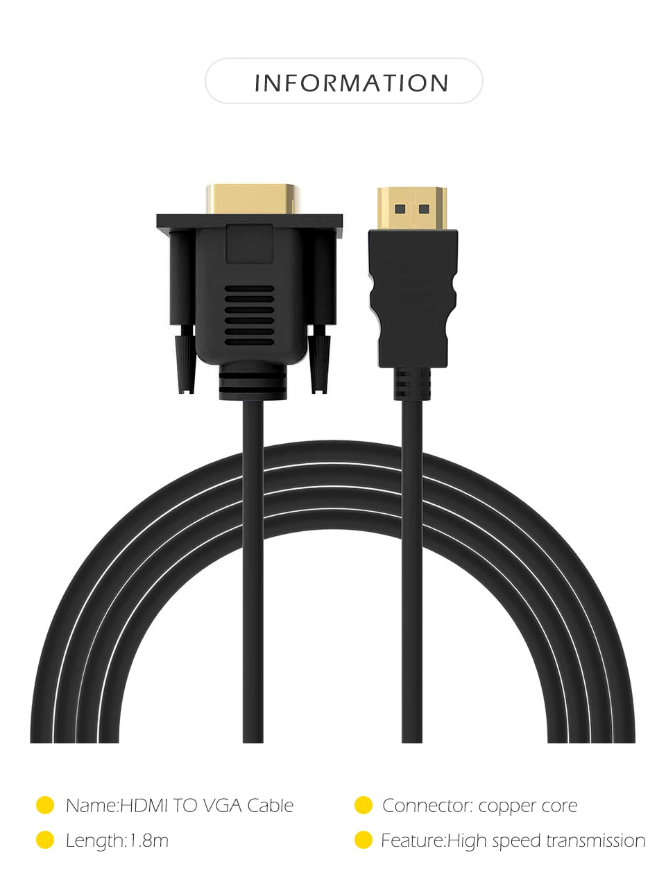 HDMI to VGA Adapter Cable Video VGA Connector Cables Male To Male for HD Player TV Projector Computer 15 pin Data cable 1 (3)