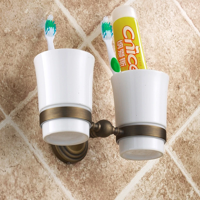 Free Shipping European Style Antique Brass Double Tumbler Holder