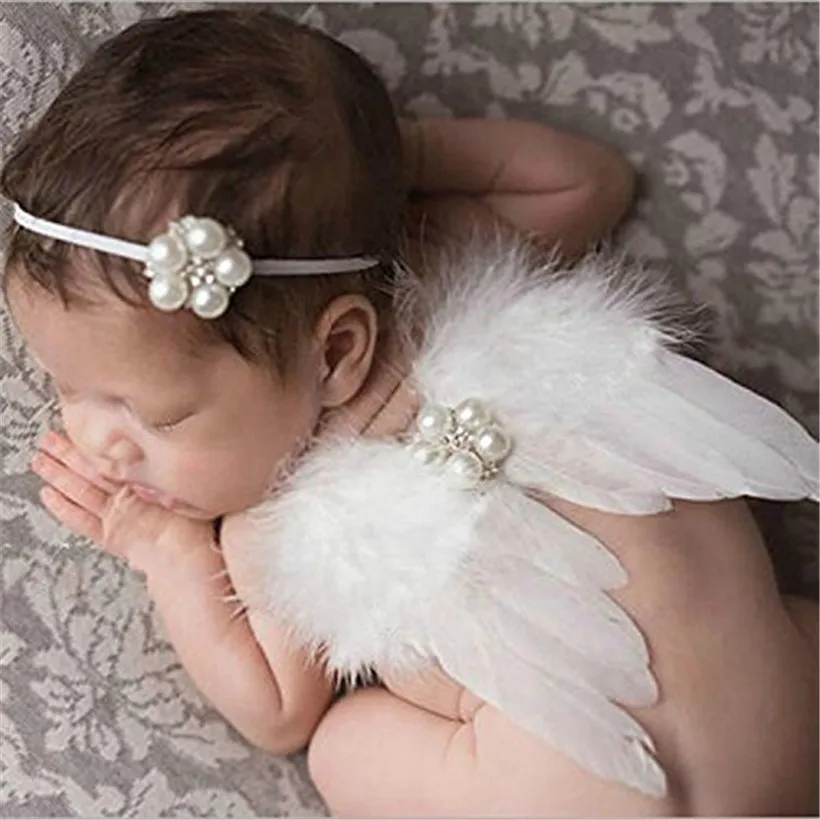 Lovely Newborn Photography Props Infant Baby Girls White Angel Wing Set