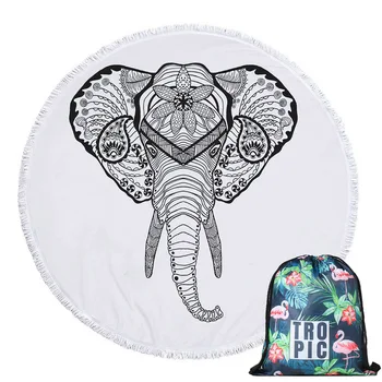 

Elephant Summer Round Beach Towel Microfiber with Drawstring Backpack Bag Shower Towels Yoga Mat Blanket with Tassels Strandtuch