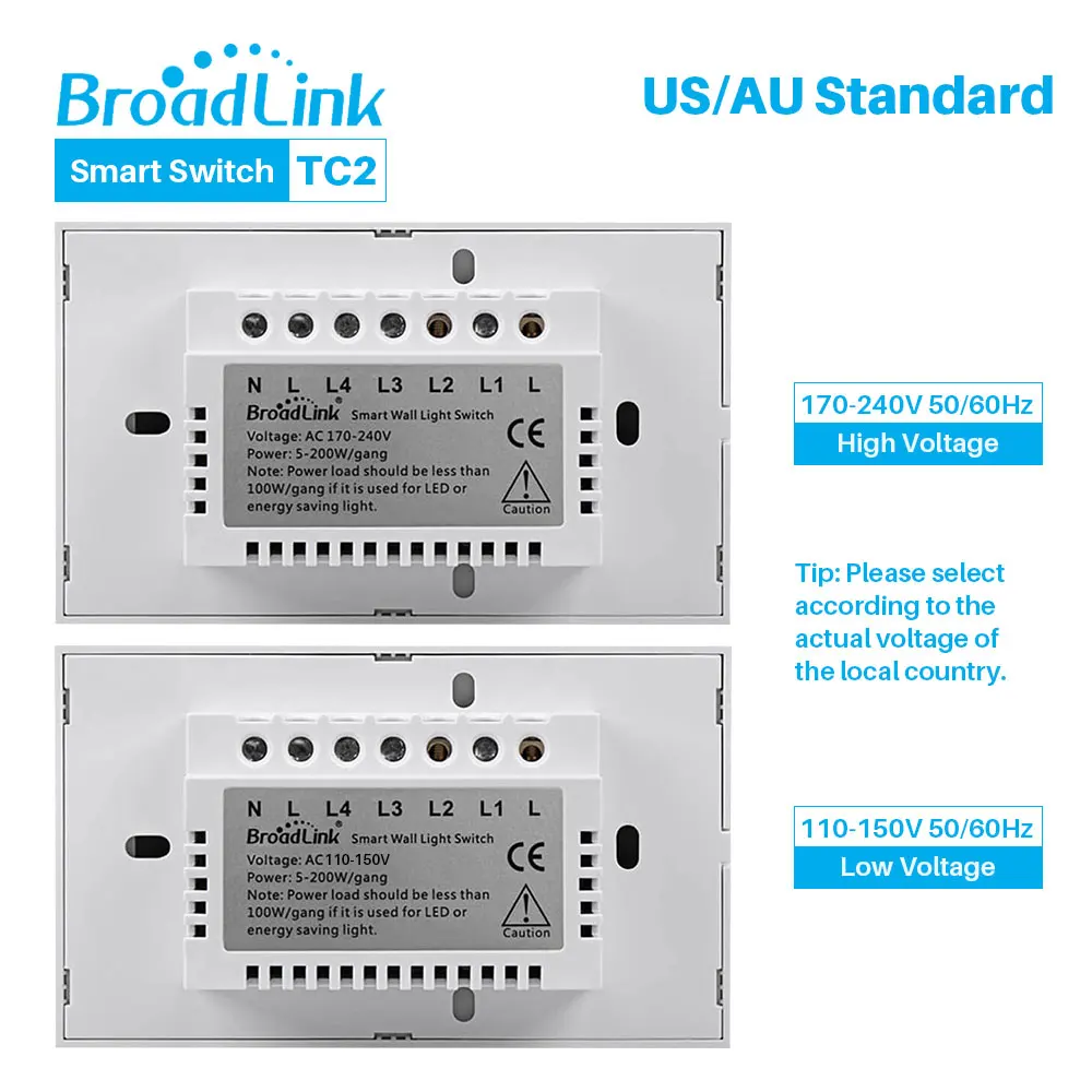 Broadlink TC2 AU US стандартная Сенсорная панель переключателя 110 150 в Автоматизация