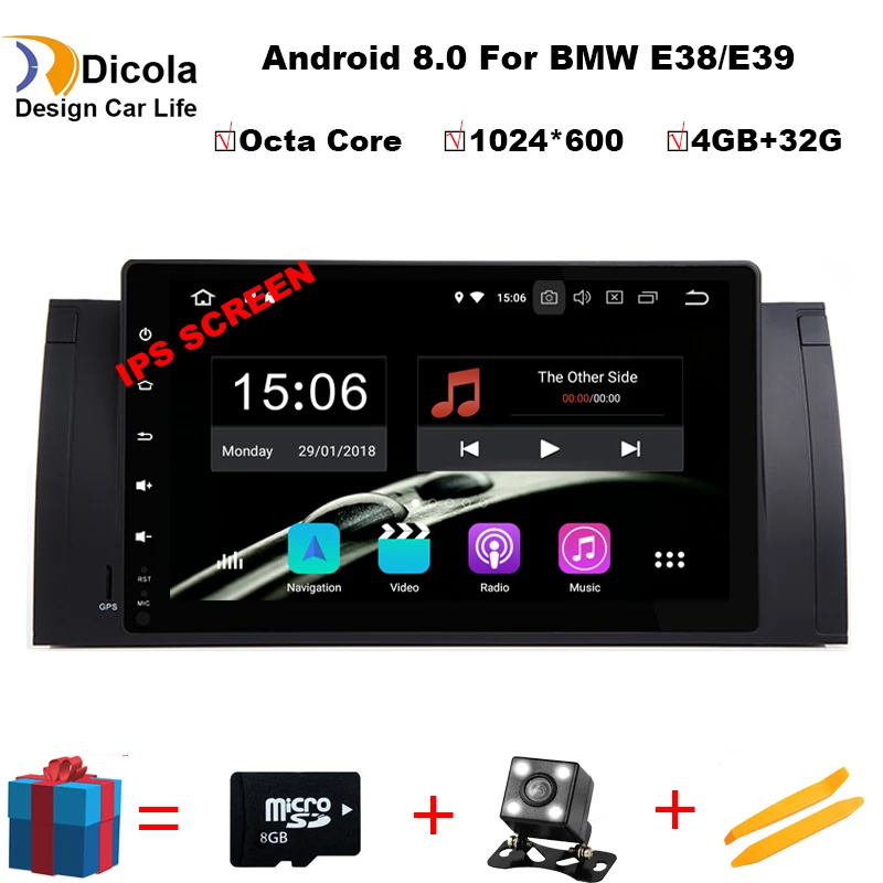 

9'' IPS Android 8.0 Octa Core 1 Din Car DVD Player Radio GPS Navigation for BMW E38/E39 1999-2005 2006/E39 1995 1996 1997-2003