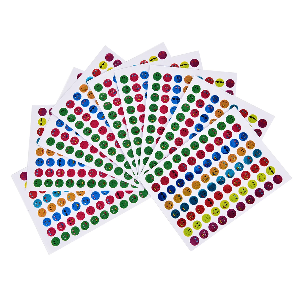 

New Cute 10 sheets (1120pcs) Colourful Round Smile Face Stickers Decal Kids Children Teacher Praise Merit office