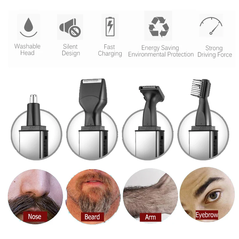 Sportsman 4 in 1 Electric Nose Hair Trimmer Rechargeable Nose Trimmer for Men Trimers Sideburns Hair Cutter Eyebrow