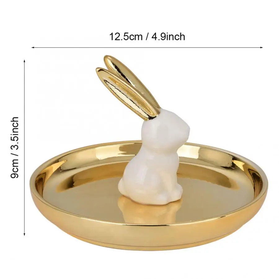 

Wooden Tray Metal Golden Serving Tray Plate With Rabbit Decor For Fruits Candies Food Jewelry Serving Tray Gold Tray