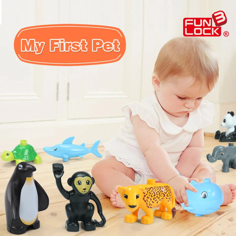 FUNLOCK Duplo Action Figure Animal font b Toys b font Blocks Shark Whale Bunny Elephant Cat