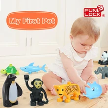 FUNLOCK Duplo Action Figure Animal font b Toys b font Blocks Shark Whale Bunny Elephant Cat