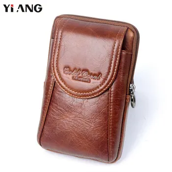 

YIANG Fashion Casual Men Waist Belt Bag Genuine Leather Mini Men's Cowhide Bag Purse Pouch Fanny Pack Business Style Phone Bags
