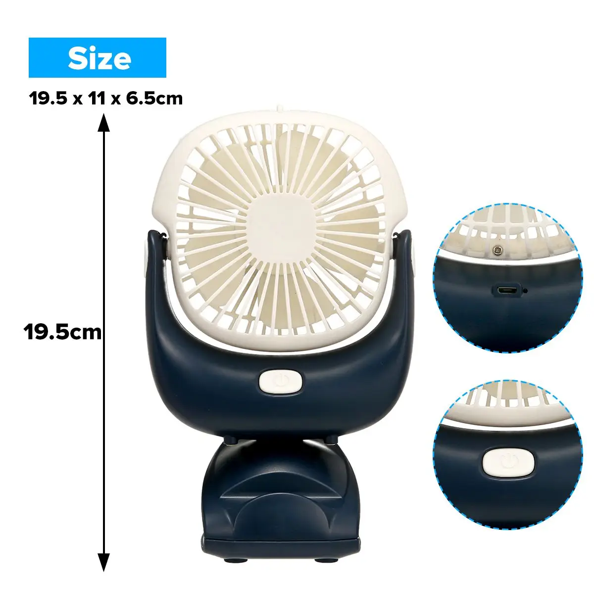 AUGIENB Portable Handheld fans USB Rechargeable Detachable Desktop fans / 360° Adjustable / Phone Holder / 3 mode Gale /