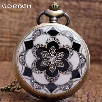 

White Jade Crystal Quartz Big Pocket Watch Necklace Pendant Chain Mens Gift P51