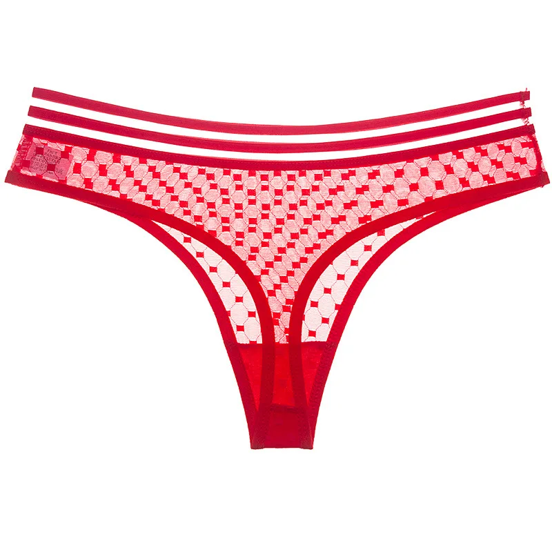 Прозрачное Сетчатое нижнее белье для женщин, одноцветные, низкая посадка, сексуальные трусики, женские стринги и стринги, женские дышащие Бесшовные трусики - Цвет: Красный