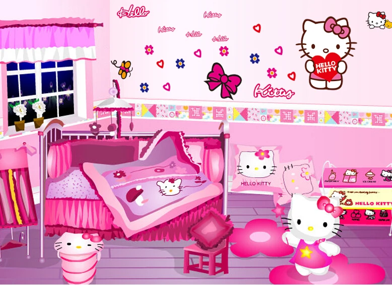 Hello Kitty Wall Stickers Kid Room Decor/Cartoon Hello Kitty for Home