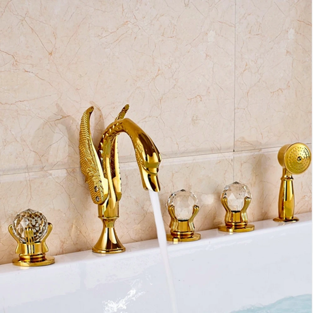Wijdverspreide Vanity Gold Gepolijst Badkamer Waterval Douche Bad