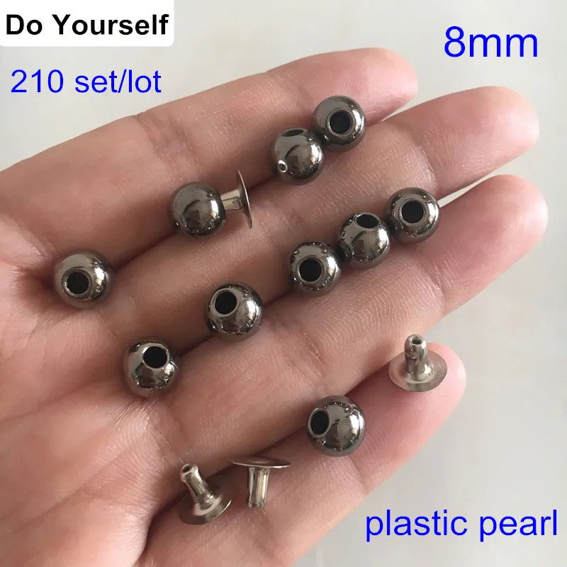 

Free Shipping - 210 sets Round Black Gunmetal Pearl Rivet Studs 8mm Pearl Rivet Spikes For Hat,Jacket,Jeans,Leather Decoration