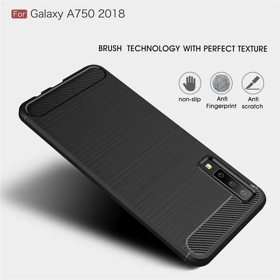 Силиконовый чехол для samsung Galaxy A7 2018 A750 углеродного волокна Мягкие TPU оснащен Conque