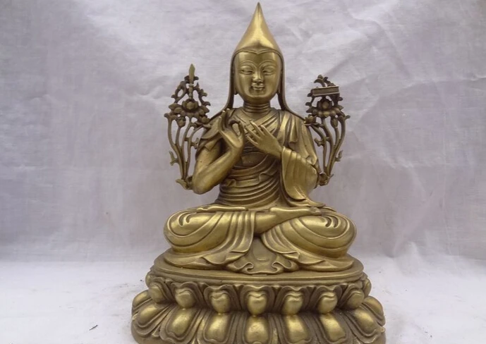 

song voge gem S3902 9" Tibet Pure Brass Buddhist Tsong-kha-pa Sculpture Tsongkhapa Buddha Statue