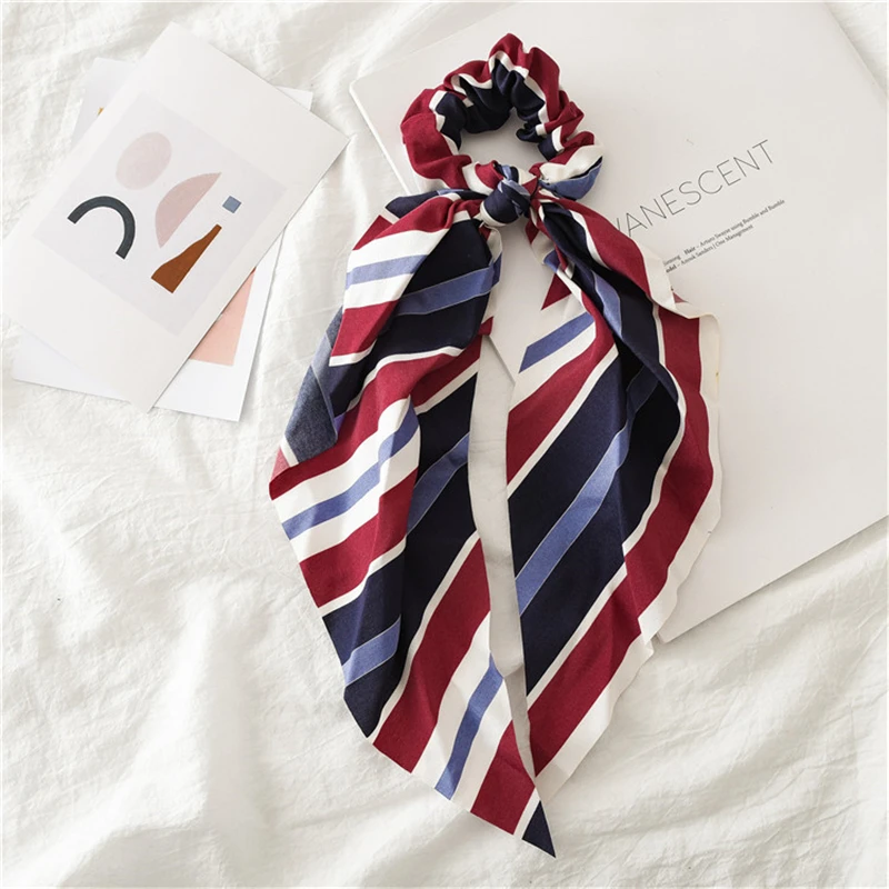 Модный цветочный принт резинки шелковые эластичные волосы лента для женщин шарф для волос банты резиновые завязки заколки для волос