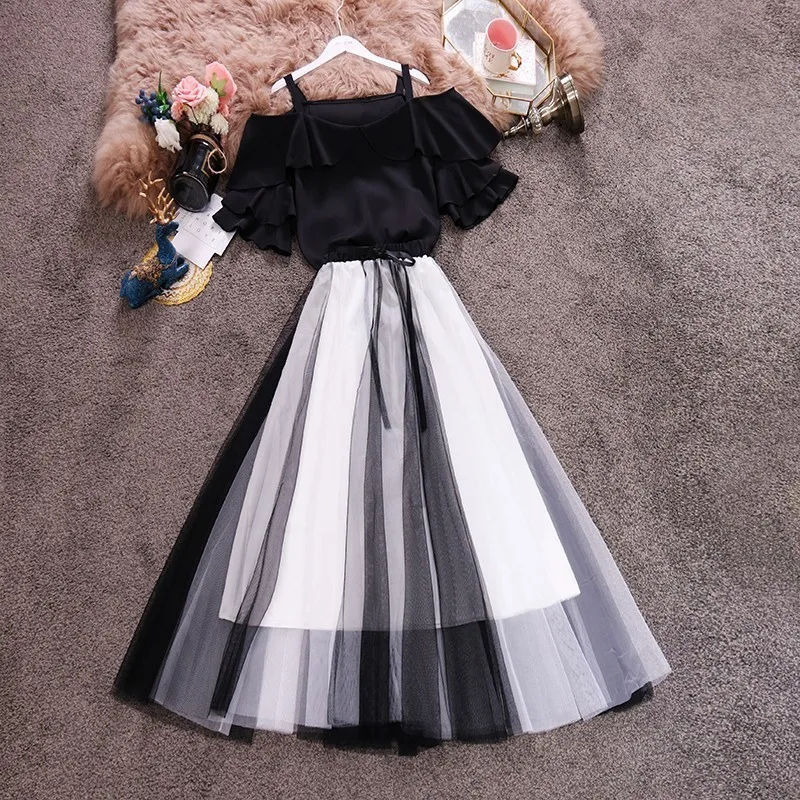 

Sleeve of tall waist 2019 harness one word led lotus leaf color of bitter fleabane dress suit High Street