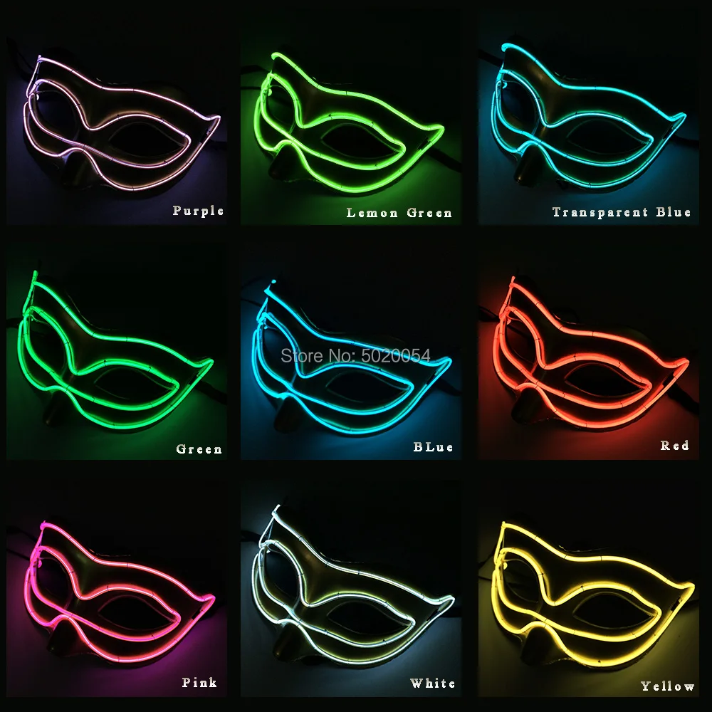 

Hot sales 10 Colors Night EL Luminous Mask Fox Light Up Mask Anime Costume Show Accessories Mask For Adult