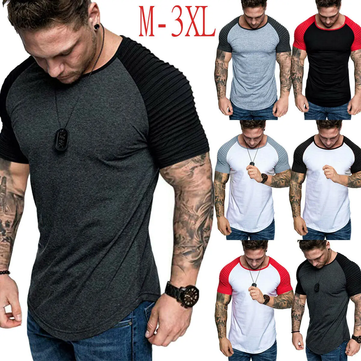 

Men Casual Slim Fit O Neck Short Sleeve Sports Running Muscle Tee T-shirt Tops
