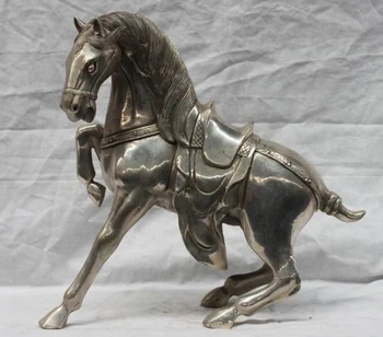 

SUIRONG---522+++Chinese Folk Feng Shui White Copper Silver Lucky Wealth War Horse Sculpture