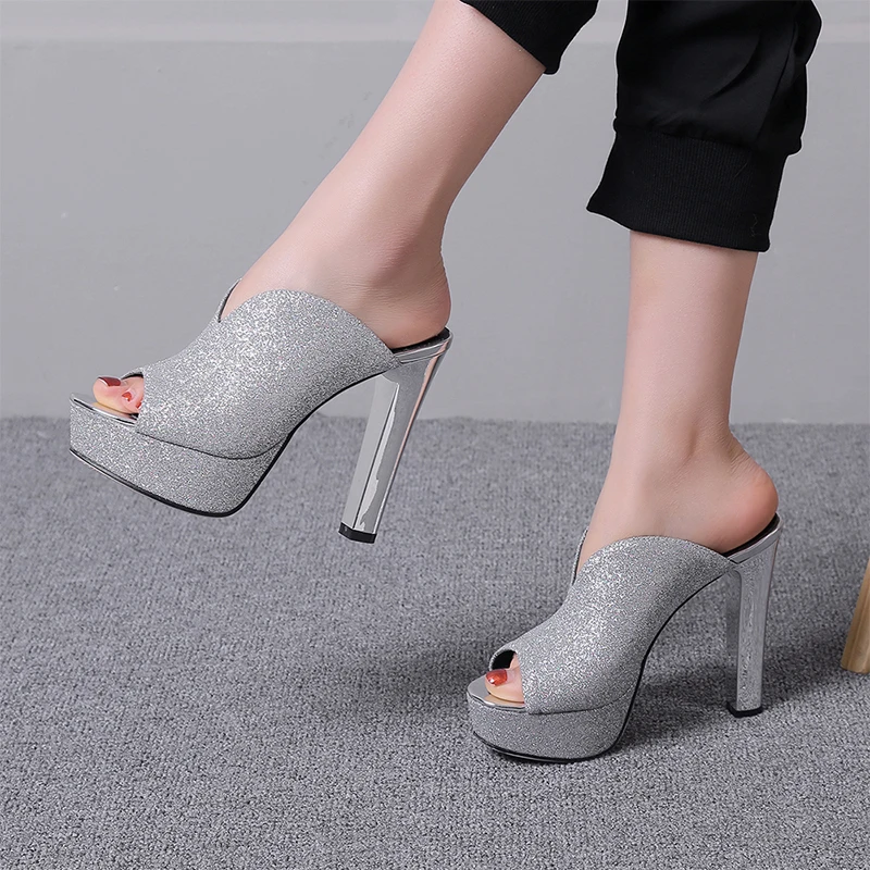 Женские мюли на платформе и высоком каблуке с открытым носком|ladies slippers|slippers