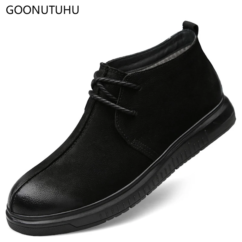 Chaussures Mâle Causalité Mode Hiver Add Bottes Cheville black Neige Travail Homme Hommes Pour Plush Noir Cuir En Armée Plush No De Boot Véritable Vache Classique Black eHIYWE2D9